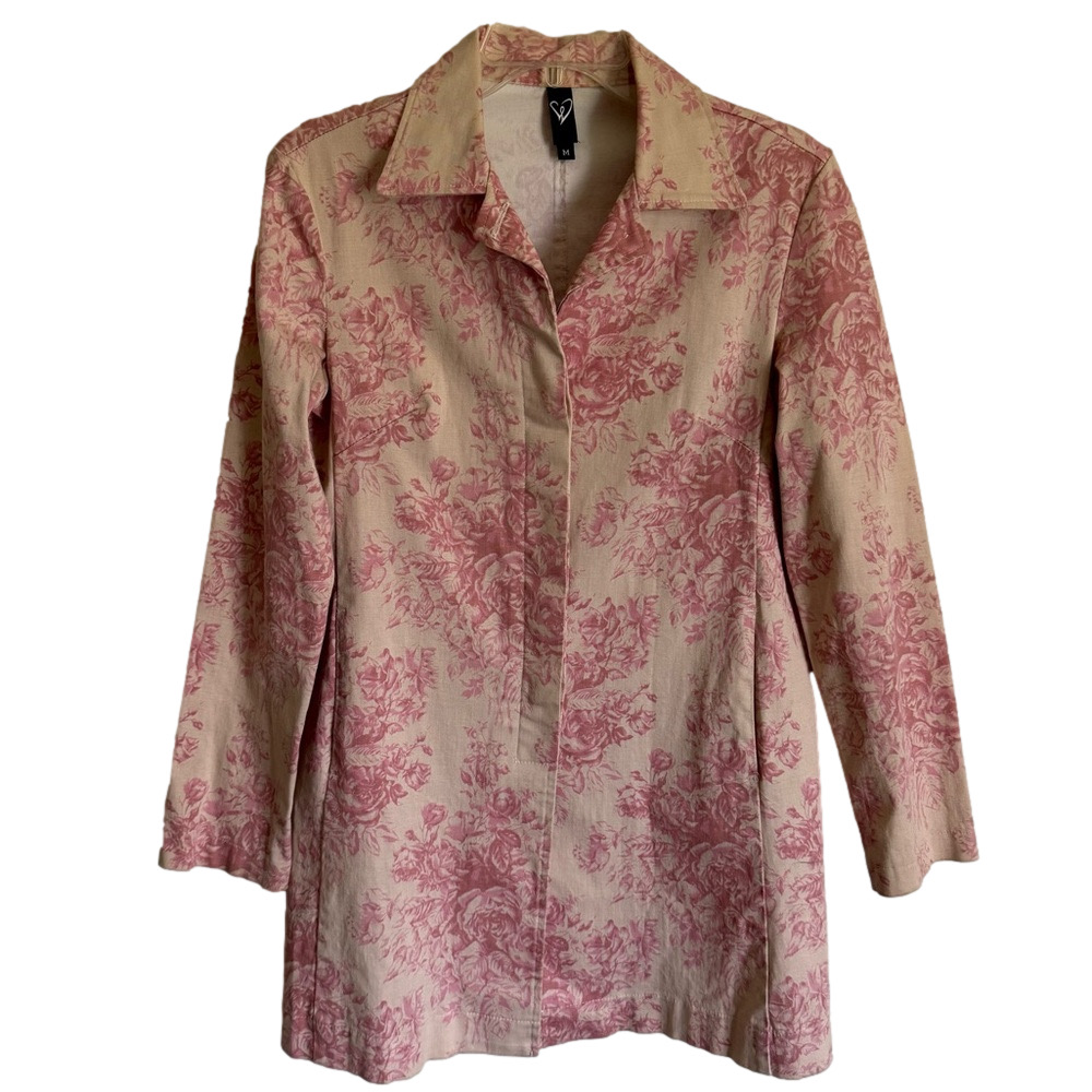 Windsor Blush Pink Vintage Inspired Floral Print Canvas Trench Coat Size Medium